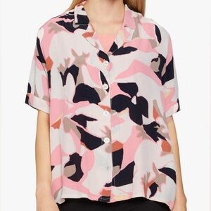 Masai Idone Abstract Hand Painted Black and Pink Print Short Sleeve Top.